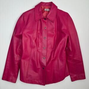 Raf Vintage Hot Pink Leather Snap Front Shacket /Jacket